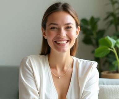 Vrouw lacht terwijl ze haar financiële doelen bespreekt